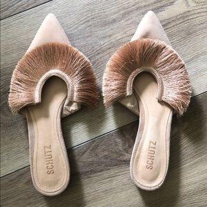 SCHUTZ Women's Cream Fringe Mules